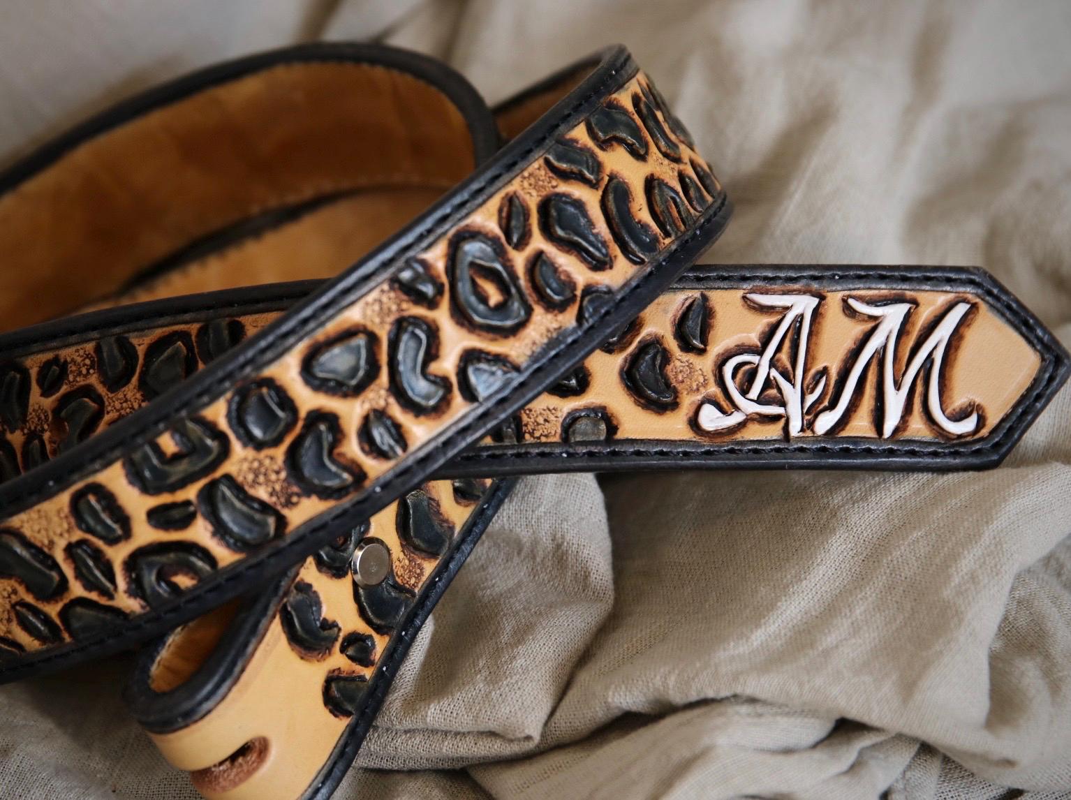 Custom Tooled Leopard Belt, Handmade Leather Western Belt 