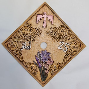 Custom Hand Tooled Grad Cap, Leather Grad Cap, Handmade Western Leather Grad Cap
