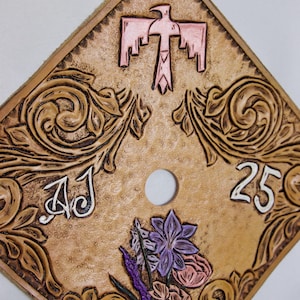 Custom Hand Tooled Grad Cap, Leather Grad Cap, Handmade Western Leather Grad Cap