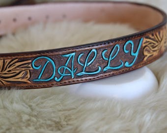 Custom Tooled Leather Belt, Handmade Western Belt, Hand Tooled Custom Women’s Belt