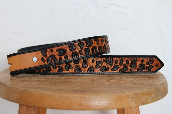 Custom Tooled Leopard Belt, Handmade Leather Western Belt
