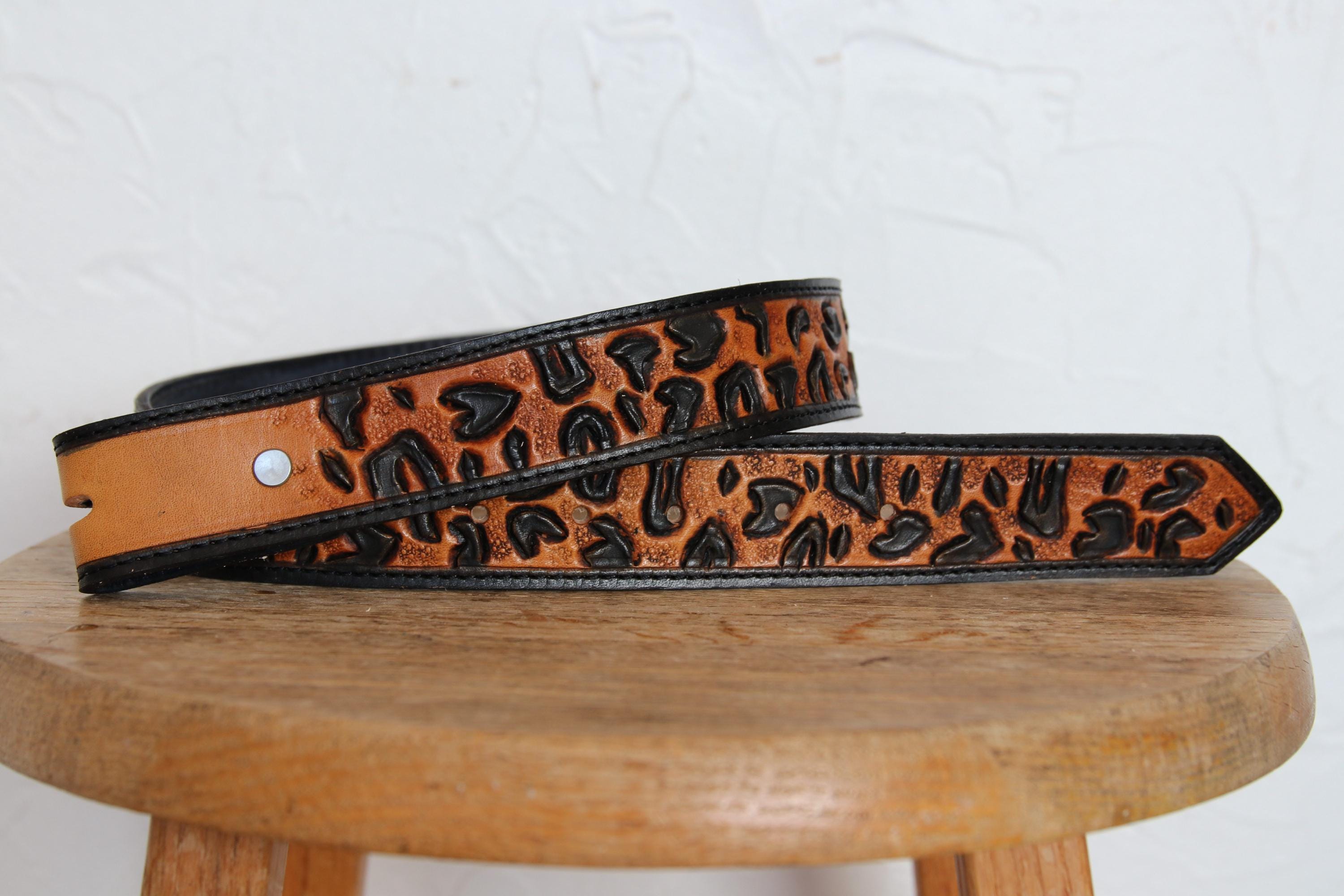 Custom Tooled Leopard Belt, Handmade Leather Western Belt