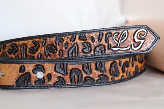 Custom Tooled Leopard Belt, Handmade Leather Western Belt