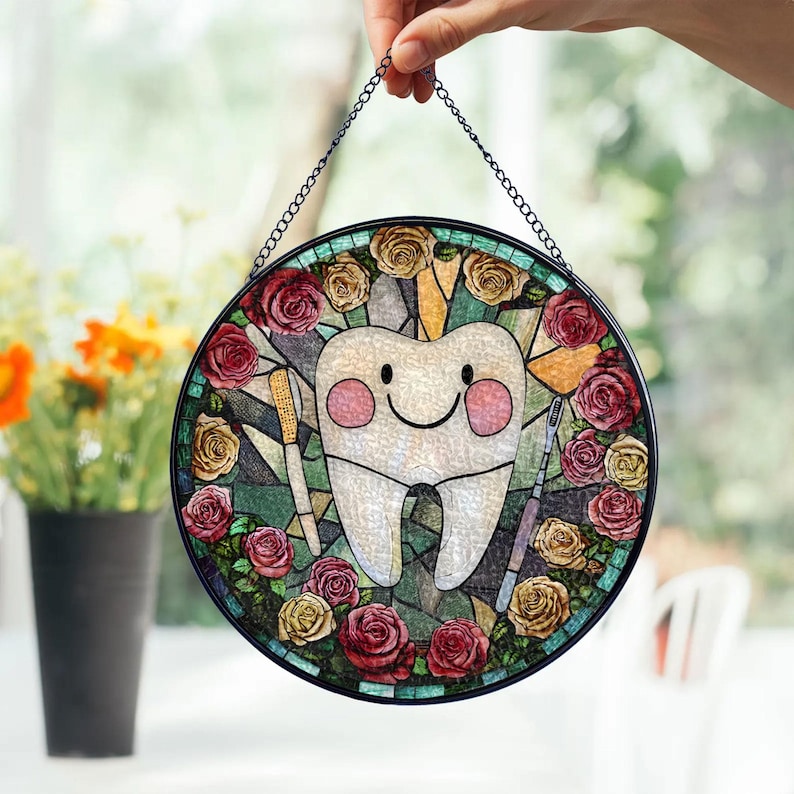 Window Stained Glass Tooth Suncatcher, Colorful Faux Stained Glass ...