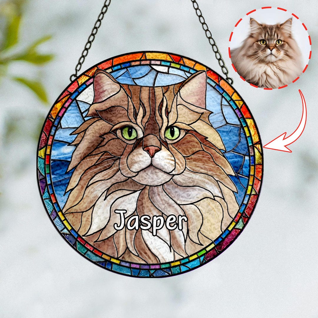 Custom Cat Memorial Window Stained Glass Suncatcher, Personalized Pet ...