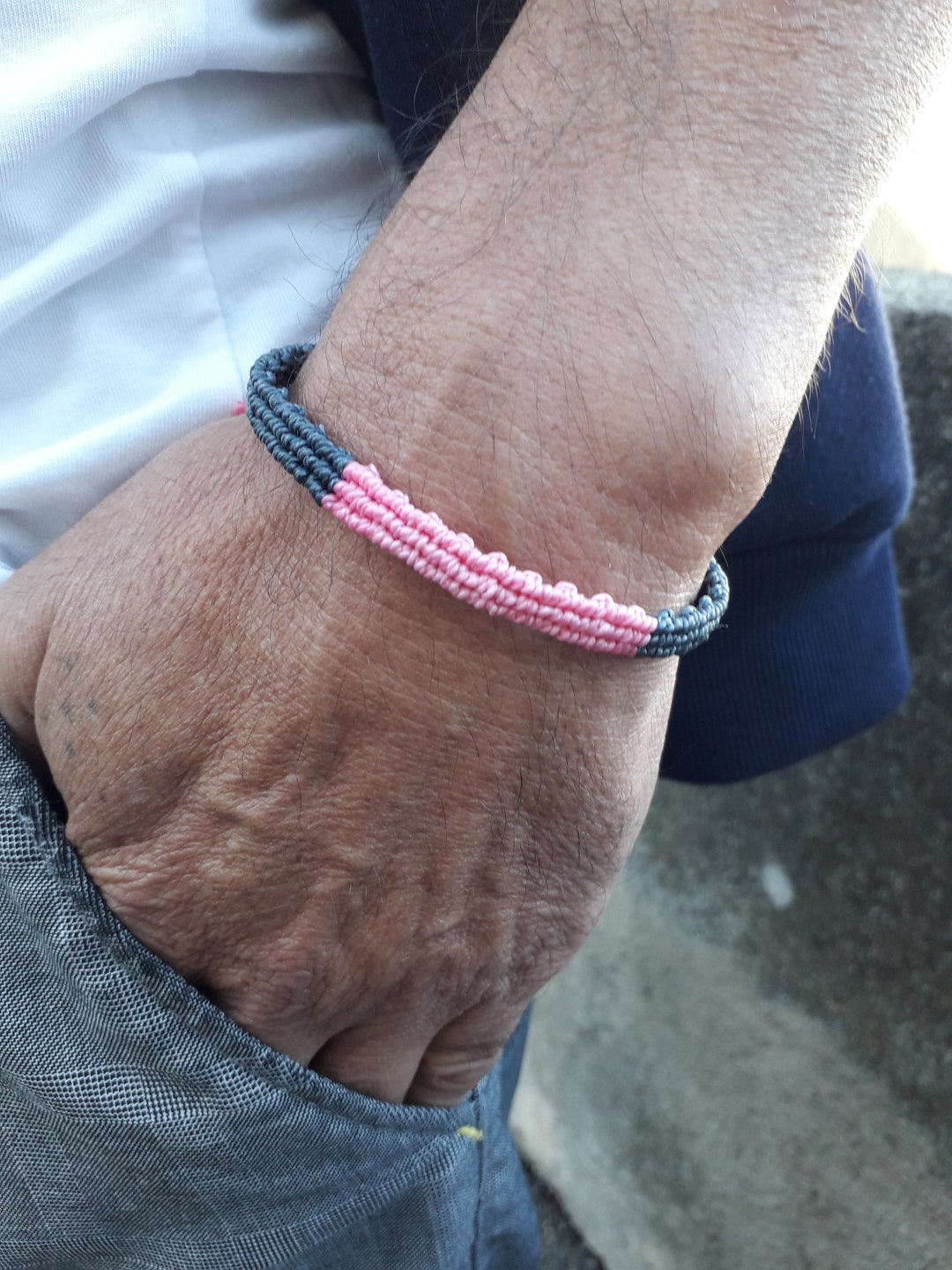 Bracelet Surfeur Style Brésilien, Perles Laiton Carré Argenté Sur Fil Noir - Neuf Avec étiquettes