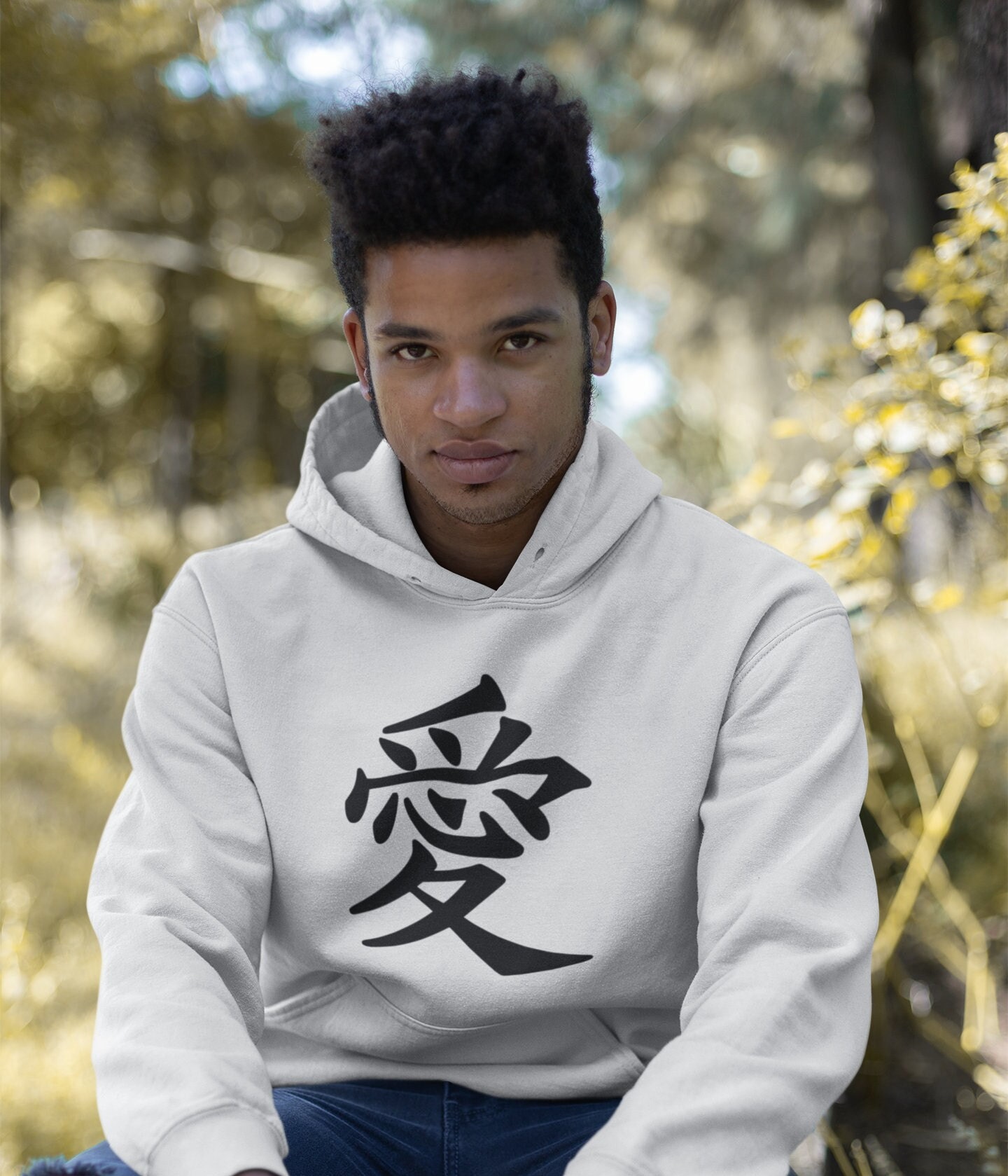 Redkanji amor símbolo do hoodie manga longa japonês amor kanji