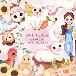 My Little Farm Digital Watercolor Clipart, Farm Animals