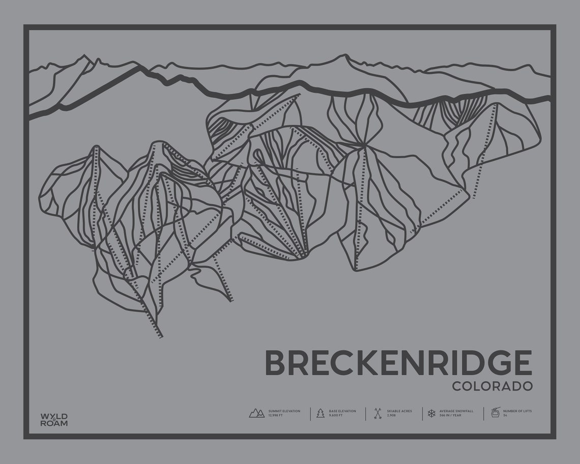 Breckenridge Printable Ski Map, Breckenridge Trail Map, Mountain Wall