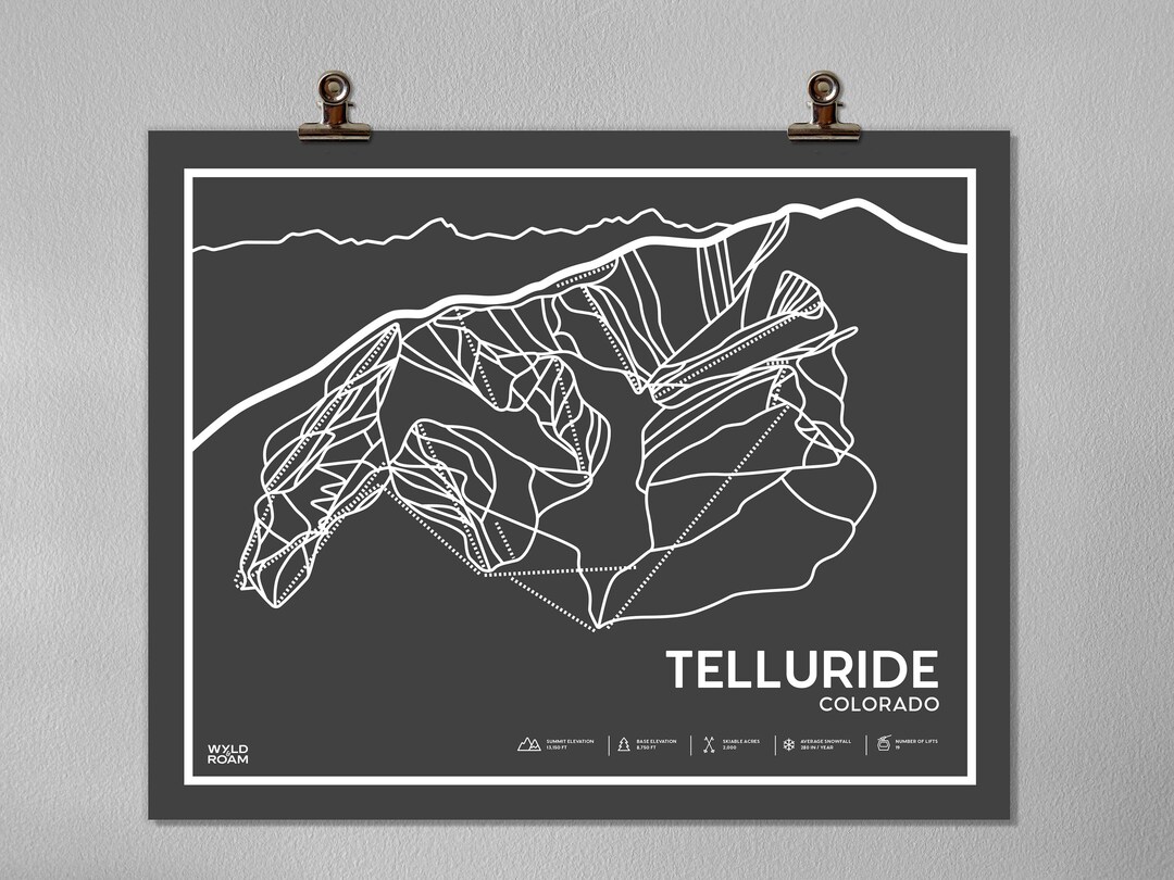 Telluride Printable Ski Map, Telluride Mountain, Mountain Wall Art