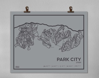 Park City Printable Ski Map, Park City Trail Map, Mountain Wall Art, Park City Utah, Digital Download, Ski Gift, Ski Resort, Utah Map, Cabin