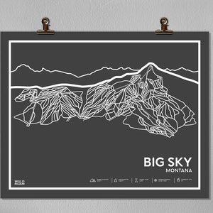 Big Sky afdrukbare skikaart, Big Sky Mountain, Mountain Wall Art, Big Sky Montana, Digitale Download, Ski Gift, Ski Resort, Montana Map, Ski Art