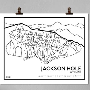 Carte imprimable des pistes de ski de Jackson Hole, station de ski de Jackson Hole, art mural Jackson Hole, Jackson Hole Wyoming, téléchargement numérique, cadeau de ski, art Jackson