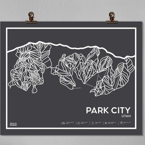 Park City afdrukbare skikaart, Park City Trail-kaart, Mountain Wall Art, Park City Utah, digitale download, skigift, skiresort, Utah-kaart, cabine