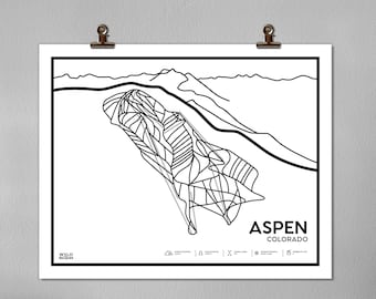Aspen Printable Ski Map Art, Aspen Trail Map, Aspen Wall Art, Aspen Colorado, Digital Download, Ski Gifts, Mountain art, Cabin Decor