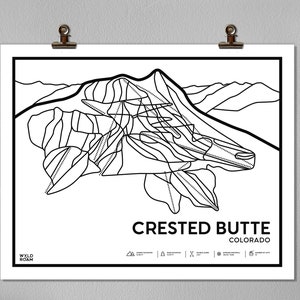 Crested Butte afdrukbare skikaart kunst, Colorado Trail kaart, Crested Butte Colorado, digitale download, ski geschenken, bergkunst, cabine decor