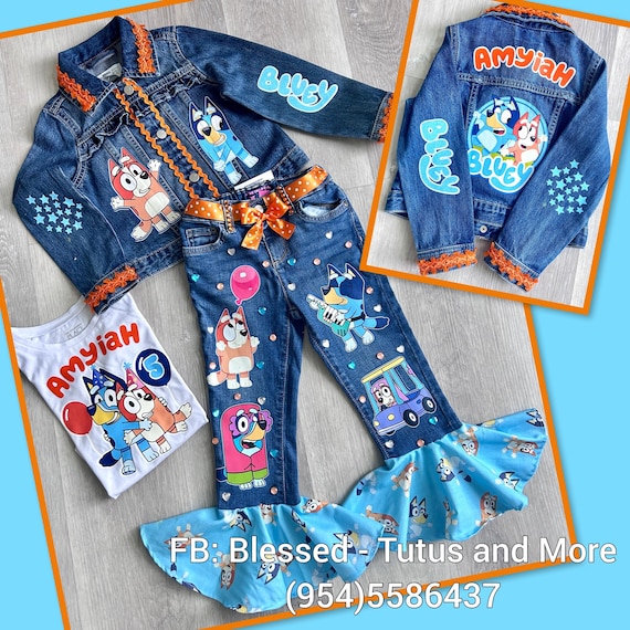 bluey denim dress Bluey Girls Denim Blue Pinafore Dress Size 6 BNWT