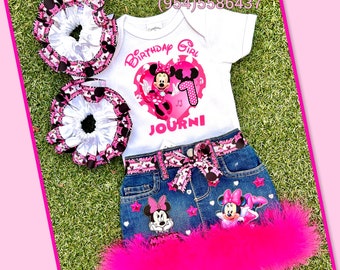 Minnie Denim Set - Minnie Jeans Set - Minnie Birthday Outfit - Minnie Ruffles for Socks (READ DETAILS)