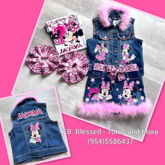 Minnie Denim Set - Minnie Jeans Set - Minnie Birthday Outfit - Minnie Ruffles for Socks (READ DETAILS)