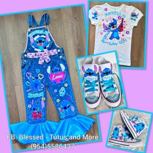 Stitch Denim Overall - Stitch Jeans - Stitch Birthday Outfit - Custom Made Overall for Kids READ DETAILS PLEASE