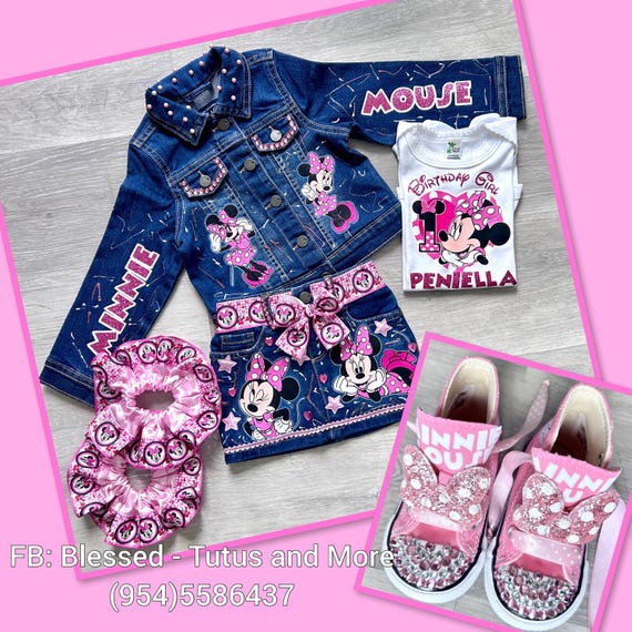 Minnie Denim Set - Minnie Jeans Set - Minnie Birthday Outfit - Minnie Ruffles for Socks (READ DETAILS)