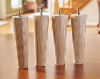 Conjunto de 4 pés para móveis, pés de reposição premium de madeira de freixo de 6 polegadas de meados do século para sofá, cadeira, cama, armário, pufe, banco, mesa