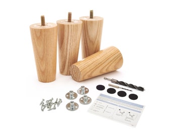 Conjunto de 4 pés para móveis, pés de reposição premium de madeira de freixo de 4 polegadas de meados do século para sofá, cadeira, cama, armário, pufe, banco, mesa