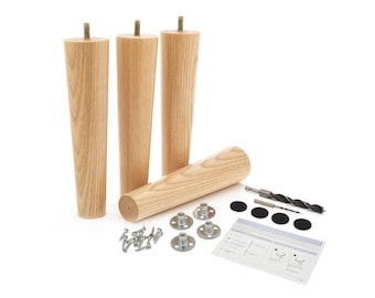 Conjunto de pernas de móveis de 4, pés de substituição de madeira de freixo premium de 8 polegadas de meados do século para sofá, sofá, cadeira, cama, armário, otomano, banco, mesa