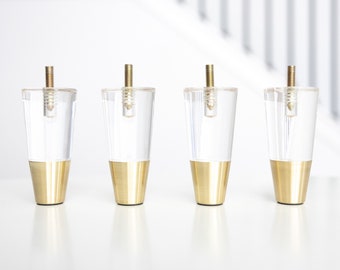 Conjunto de 4 pés para móveis, pés de reposição premium de acrílico dourado de 4 polegadas, estilo meados do século, para sofá, cadeira, cama, armário, pufe, mesa