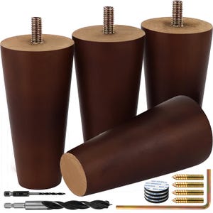 Furniture Legs Set of 4, Premium 4 / 6 / 8 / 10 / 12 /16 inch Walnut Wood Mid Century Replacement Feet For Couch, Sofa, Chair, Ottoman, Etc.