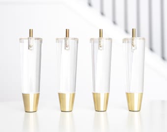 Conjunto de 4 pés para móveis, pés de reposição premium de acrílico dourado de 6 polegadas, estilo meados do século, para sofá, cadeira, cama, armário, pufe, mesa