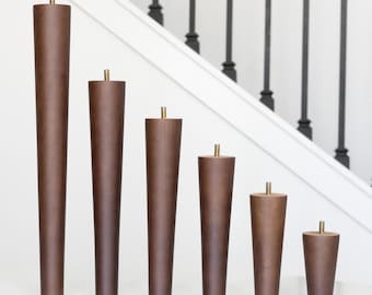 Conjunto de 6 pés para móveis, em madeira de nogueira premium, com tamanhos de 4 / 6 / 8 / 10 / 12 / 16 polegadas, estilo meados do século XX, ideais para sofás, poltronas, pufes, etc.
