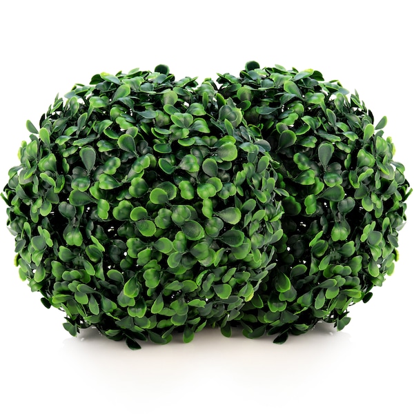 Topiary Balls, Set of 2 7 inch Artificial Boxwood Outdoor Plants, Faux Outdoor Plastic Greenery Plant Décor, Indoor Urn Filler, Front Door