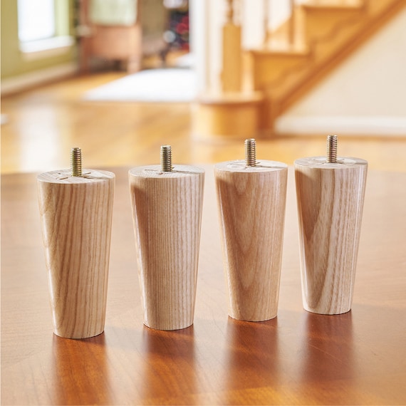 Pieds De Meubles En Bois Dur Massif, Texture Naturelle, Tampons De Protection De Sol Polis à La Main, Augmentent La Hauteur, Espace De Rangement Facile, 4 Pièces