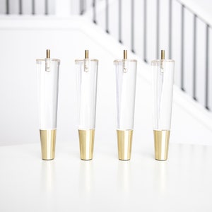 Furniture Legs Set of 4, Premium 8 inch Acrylic Gold Caps Mid Century Replacement Feet For Couch, Sofa, Chair, Bed, Cabinet, Ottoman, Table