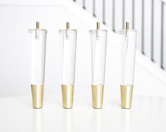 Conjunto de 4 pés para móveis, pés de reposição premium de acrílico dourado de 8 polegadas, estilo meados do século, para sofá, cadeira, cama, armário, pufe e mesa