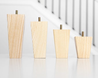 Conjunto de pernas de móveis quadrados de 6, Premium 3, 4, 5, 6, 8, 10, 12 polegadas Pés de substituição de madeira de freixo de meados do século para sofá, sofá, armário, otomano