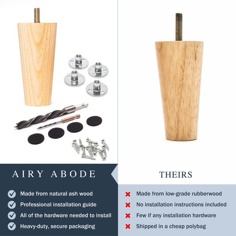 Furniture Legs Set of 4 Premium 4 Inch Ash Wood Mid Century Etsy