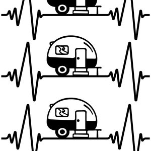 Bügelbild Camping | Herzschlag EKG | Bügelbild Wohnwagen | DTF Druck | Campingliebe | Kopfkissen | Einkauftasche | T Shirt | Wohnmobil