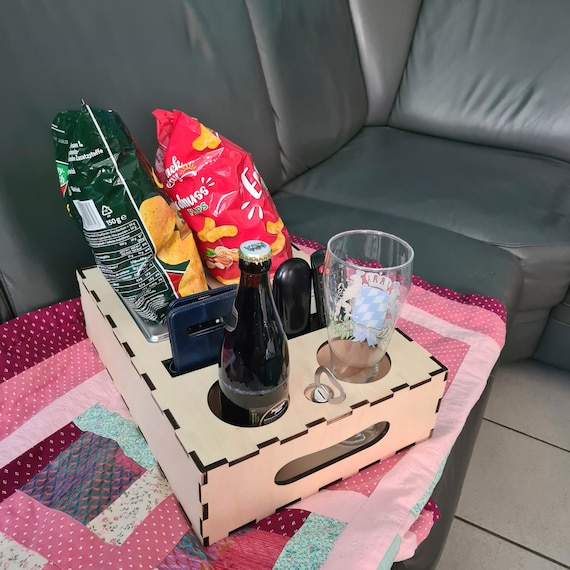 Couchbox Aus Eiche Mit 4 Glasschalen – Deine Snackbar Für Die Couch, Verstellbar & Personalisierbar