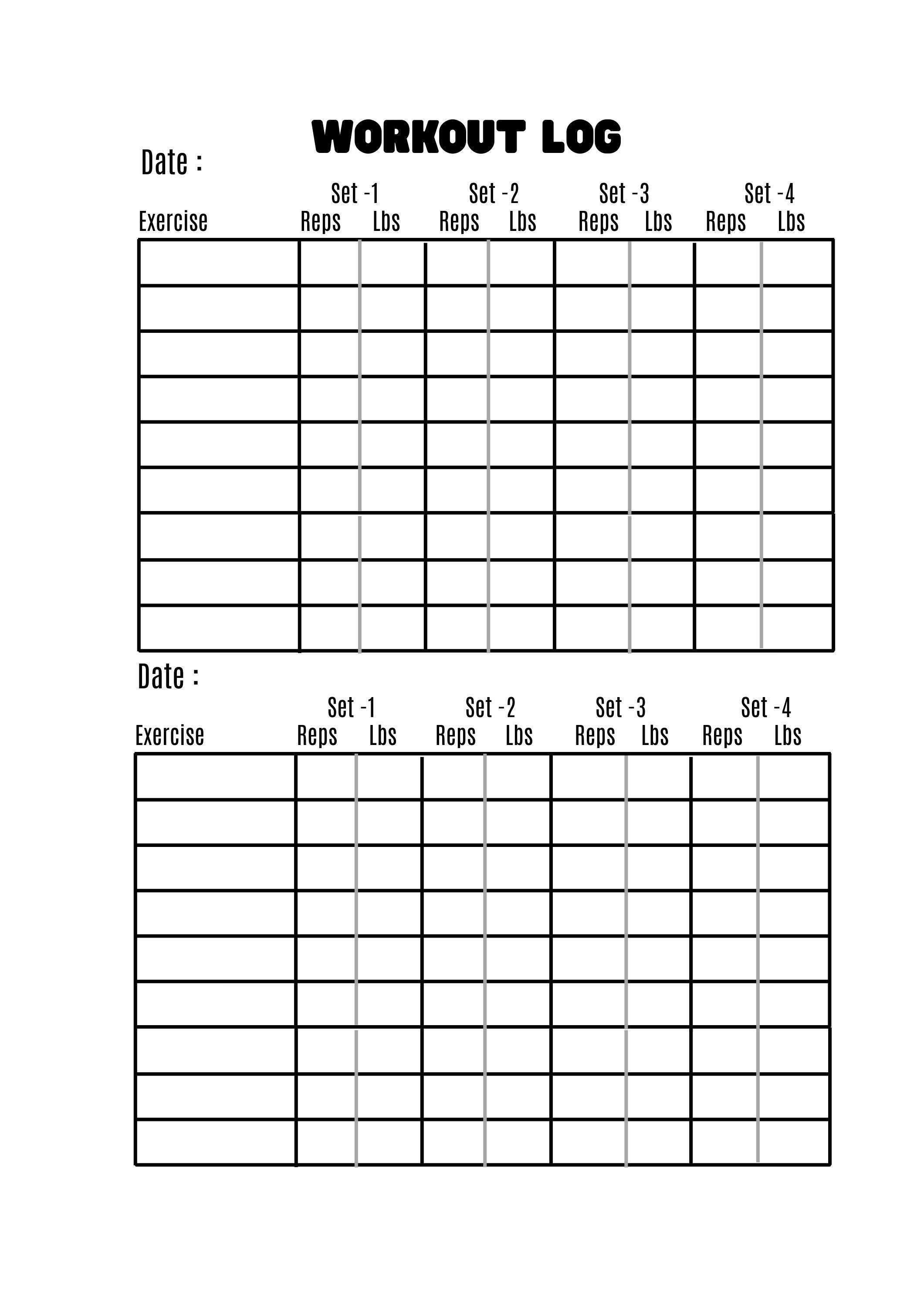 Blank Workout Log Etsy