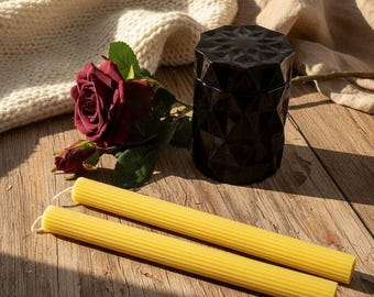 12~ hour burn | Beeswax ribbed taper | dinner  candles  25cm x 2.1cm