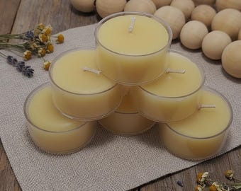 Beeswax tealight candles in polycarbonate cups