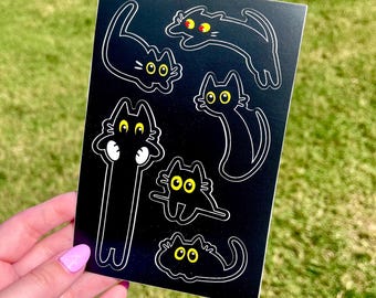 Cute Black Cat Sticker Sheet | Black Cat Laptop Decals | Cat Stickers | Cute Kawaii Sticker Sheet |
