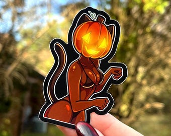 Pumpkin Girl Vinyl Sticker | Waterproof Halloween Decal