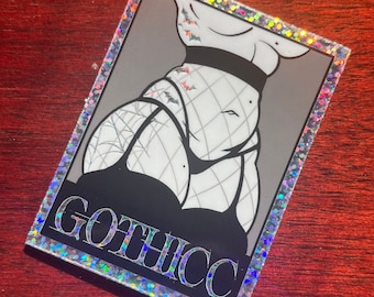 Gothicc Holographic Sticker | Holographic Laptop Sticker | Ecchi Goth Anime Girl Sticker | Lewd Anime Girl Laptop Sticker