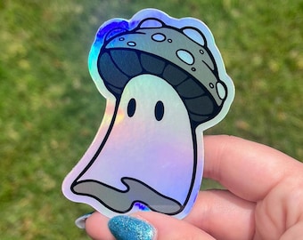 Holographic Mushroom Ghost Sticker | Mushroom Laptop Decal | Witchy Ghost Sticker