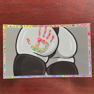 Holographic Sexy Anime Ecchi Sticker | Handprint Butt Sticker | Lewd Anime Sticker | Holographic Anime Laptop Sticker