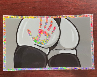 Holographic Sexy Anime Ecchi Sticker | Handprint Butt Sticker | Lewd Anime Sticker | Holographic Anime Laptop Sticker