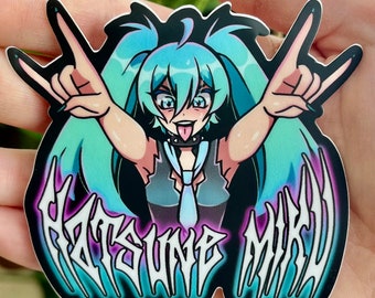 Hatsune Miku Vinyl Sticker | Miku Laptop Sticker | Rock Hatsune Miku Sticker | Vocaloid Miku